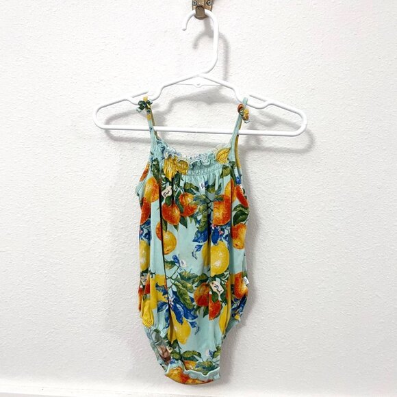 Posh Peanut Lucia Sleeveless Romper Snap Closure Lemon Citrus Size 3-6M - Picture 1 of 3